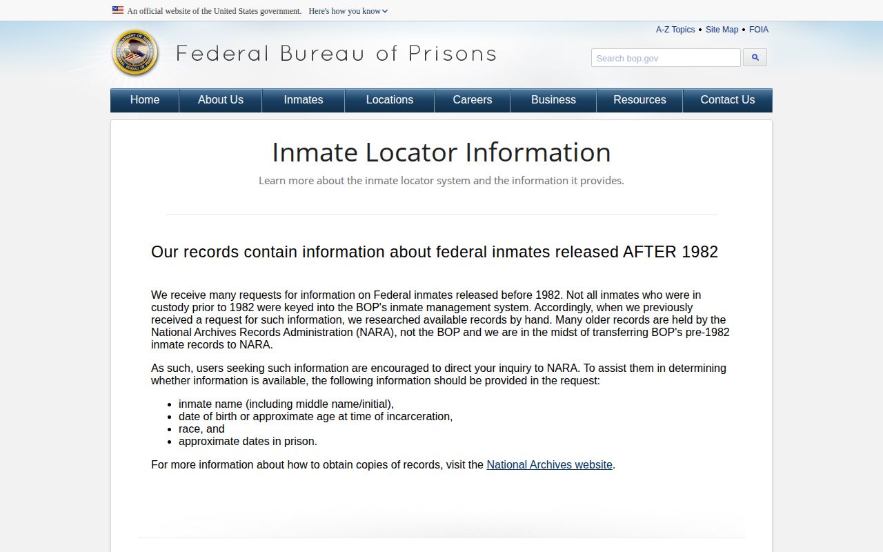Federal Bureau of Prisons Ascension Parish release record explanation