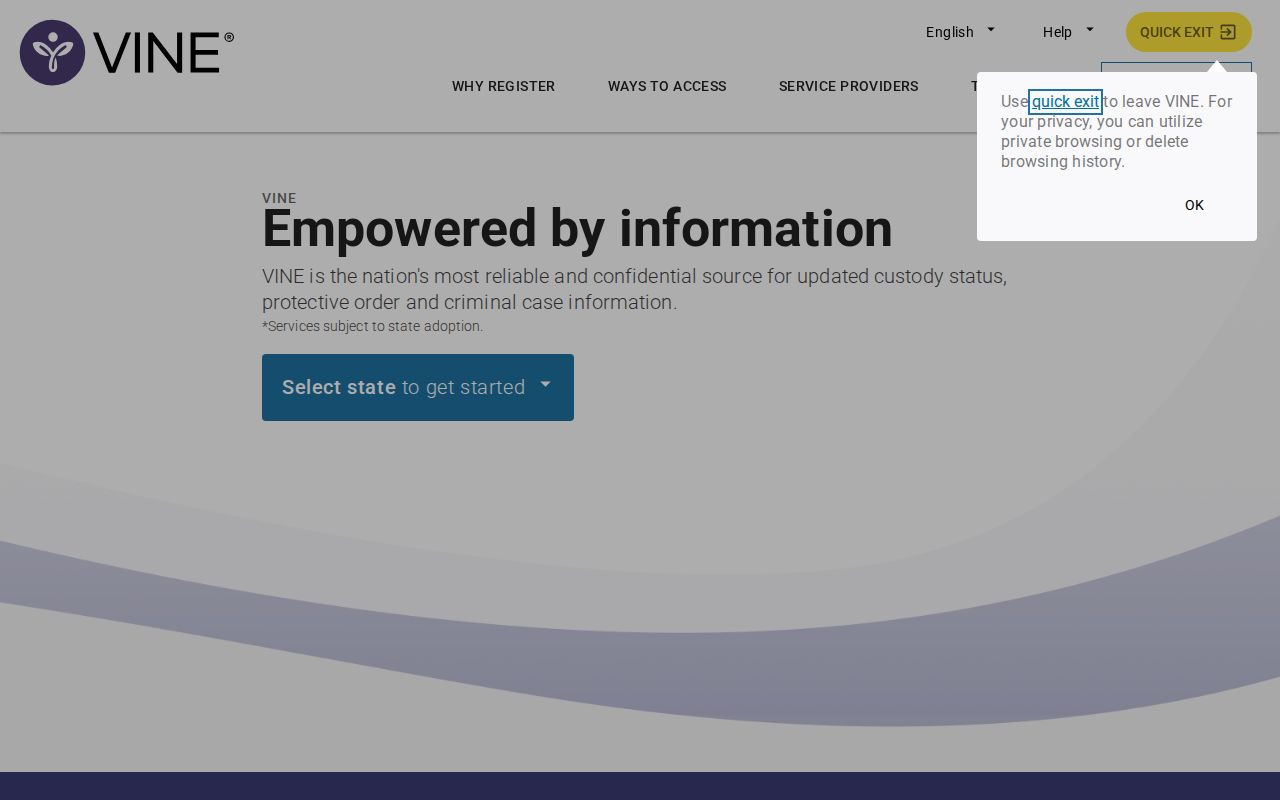 Ascension Parish VINELink release check and Louisiana notification screen